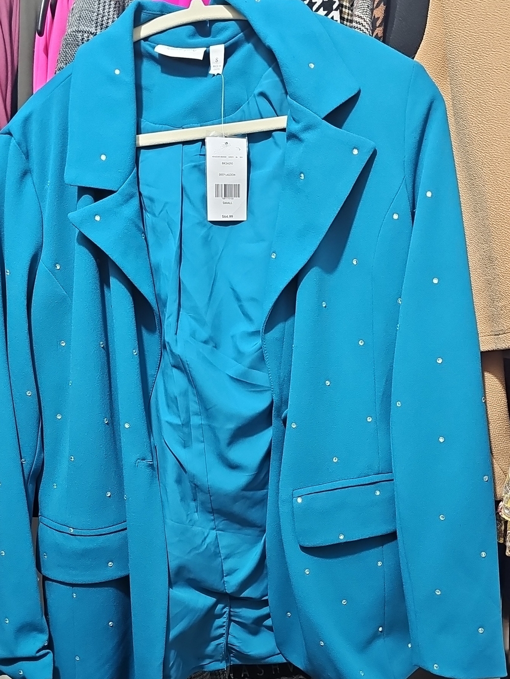 Women’s Teal Crystal-Studded Blazer Jacket